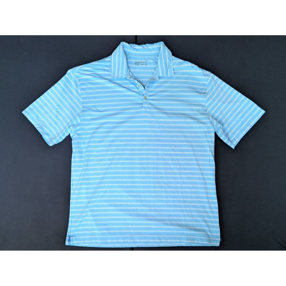 Nike Golf Fit Dry Polo Shirt Mens XL Light Blue White Striped Performance S/S